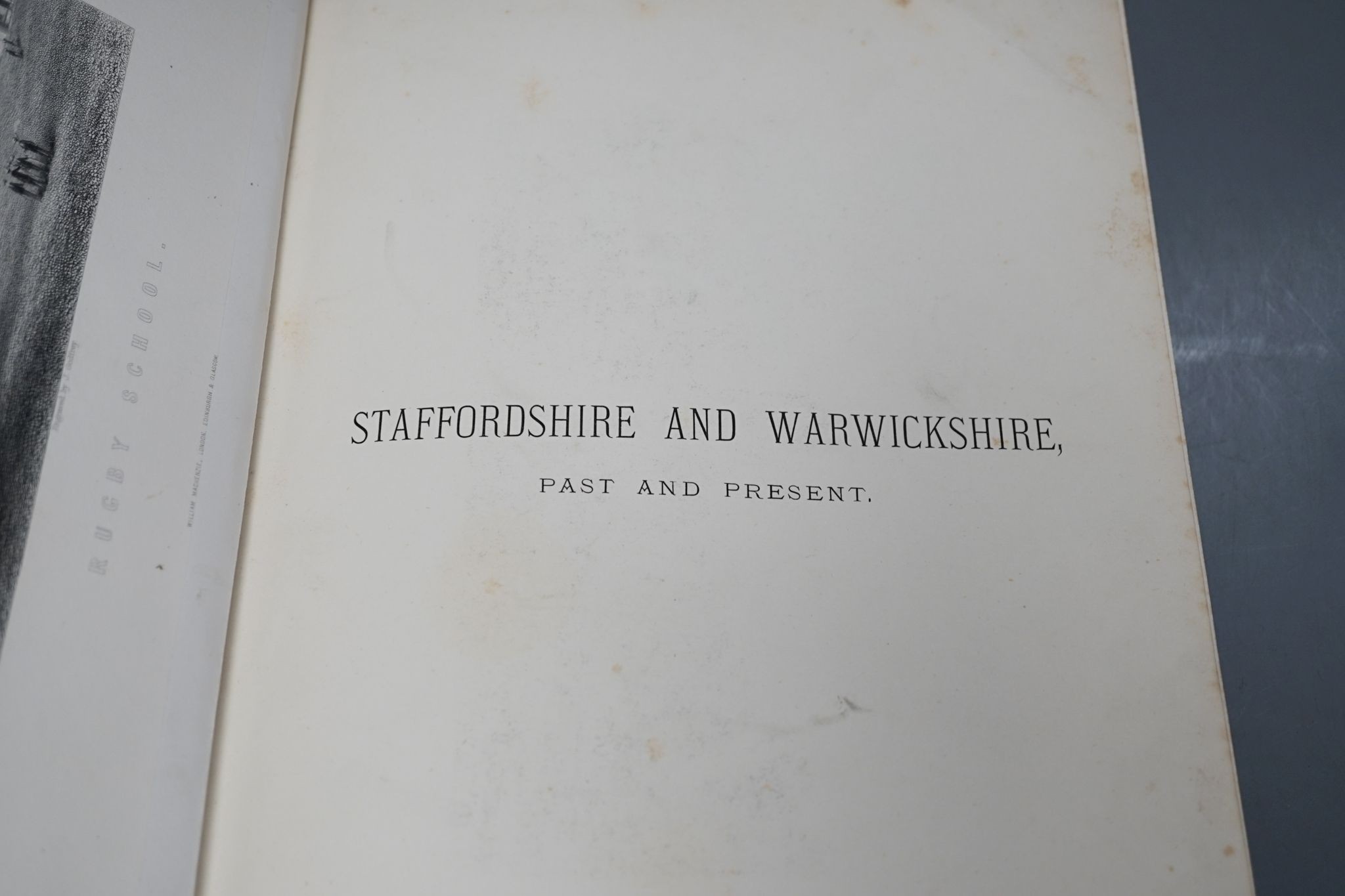 Langford, John Alfred & Others - Staffordshire and Warwickshire, Past and Present, 2 vols (in 4), 28 portraits and plates, 2 coloured maps, red half calf and cloth, gilt-decorated panelled spines, quarto, (1870)